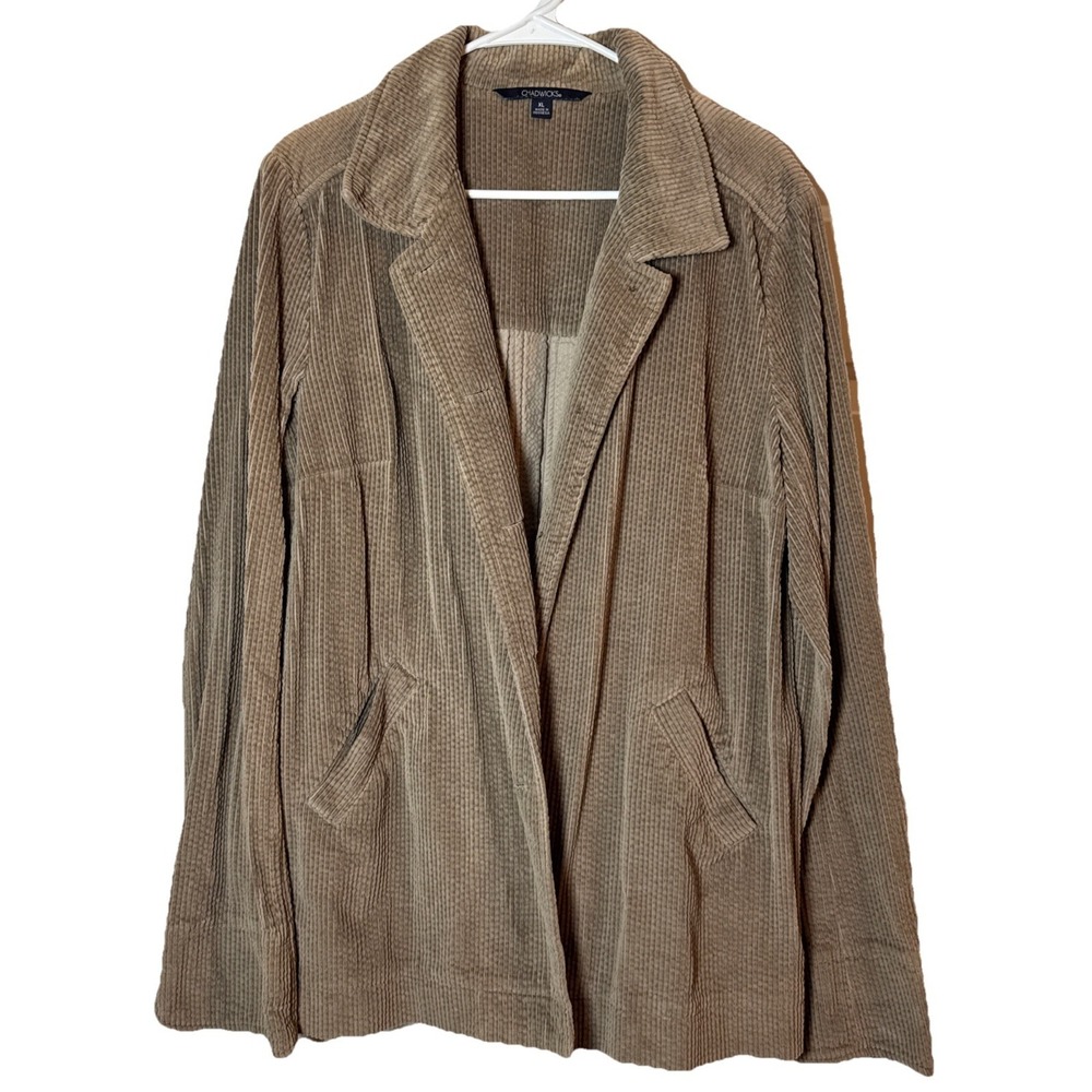Vintage‎ Y2K Chadwicks Womens XL Tan Wide Wale Corduroy Open Front Blazer Jacket